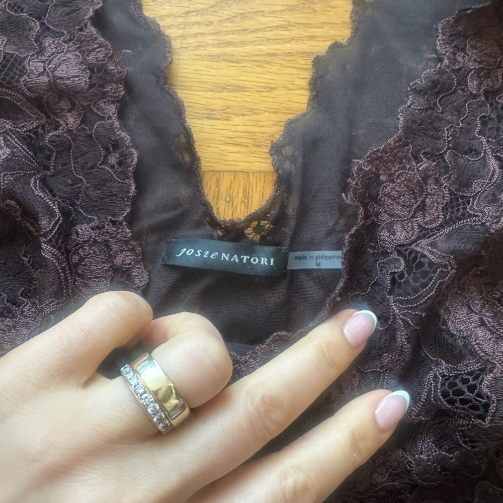 Josie Natori rose parfait lace  tank top brown medium - Picture 3 of 3